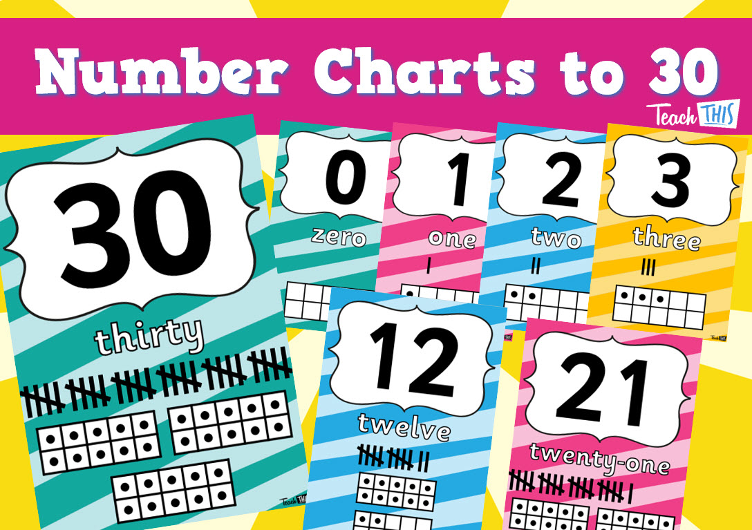 Number Charts to 30 - Colourful Stripes