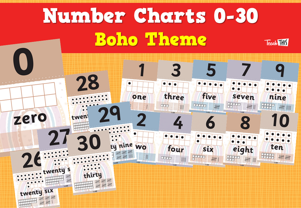 Number Charts 0-30 - Boho Theme