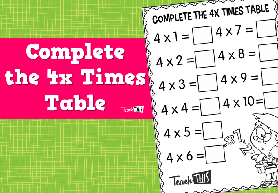 Complete the 4x Times Tables