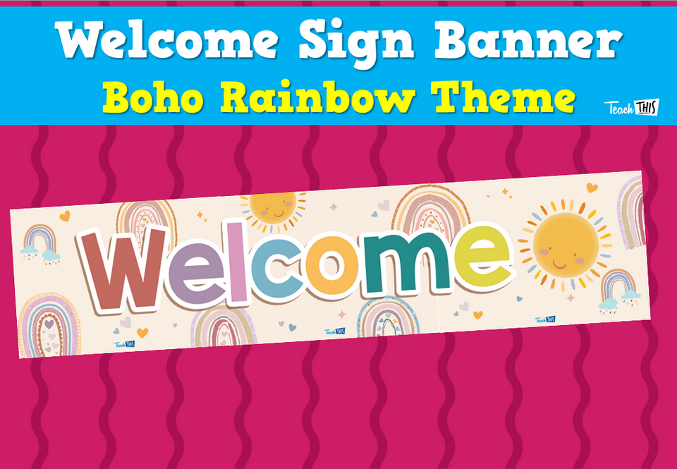 Welcome Sign Banner - Boho Rainbow Theme