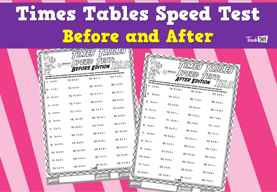 Times Tables Speed Test- Before and After