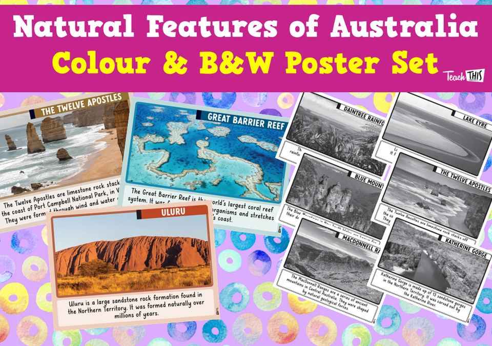 Natural Features of Australia - Colour & B&W Poster Set