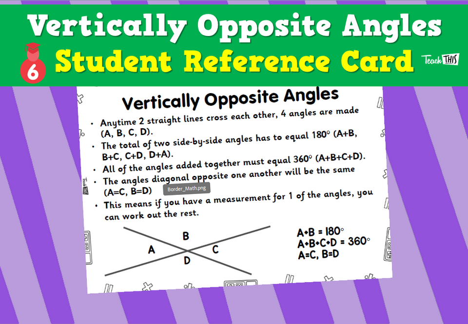 Vertically Opposite Angles - Student Reference Card