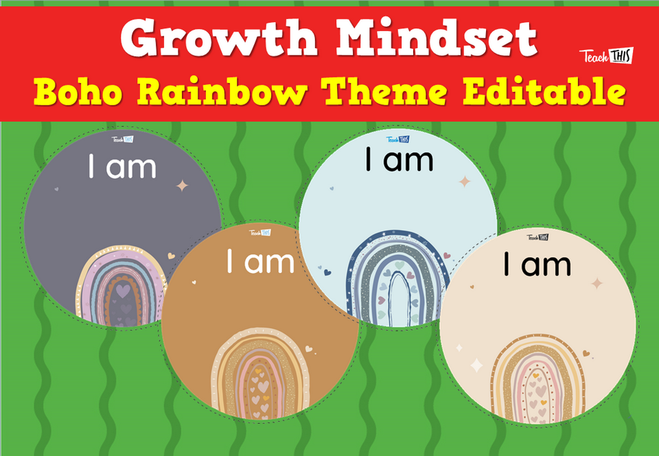 Growth Mindset - Boho Rainbow Theme Editable