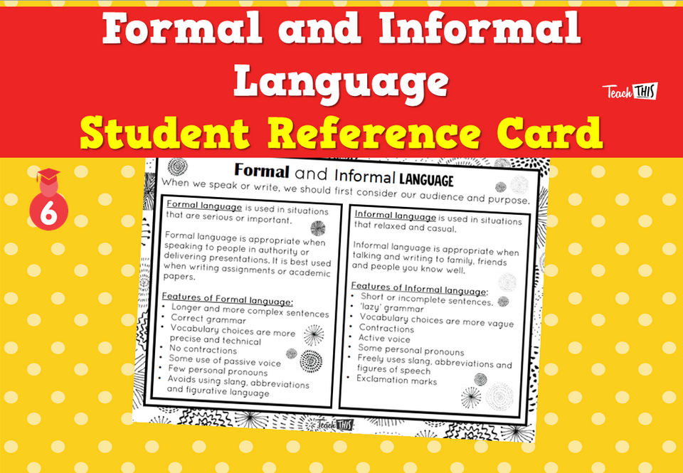 Formal and Informal Language - Student Reference Card