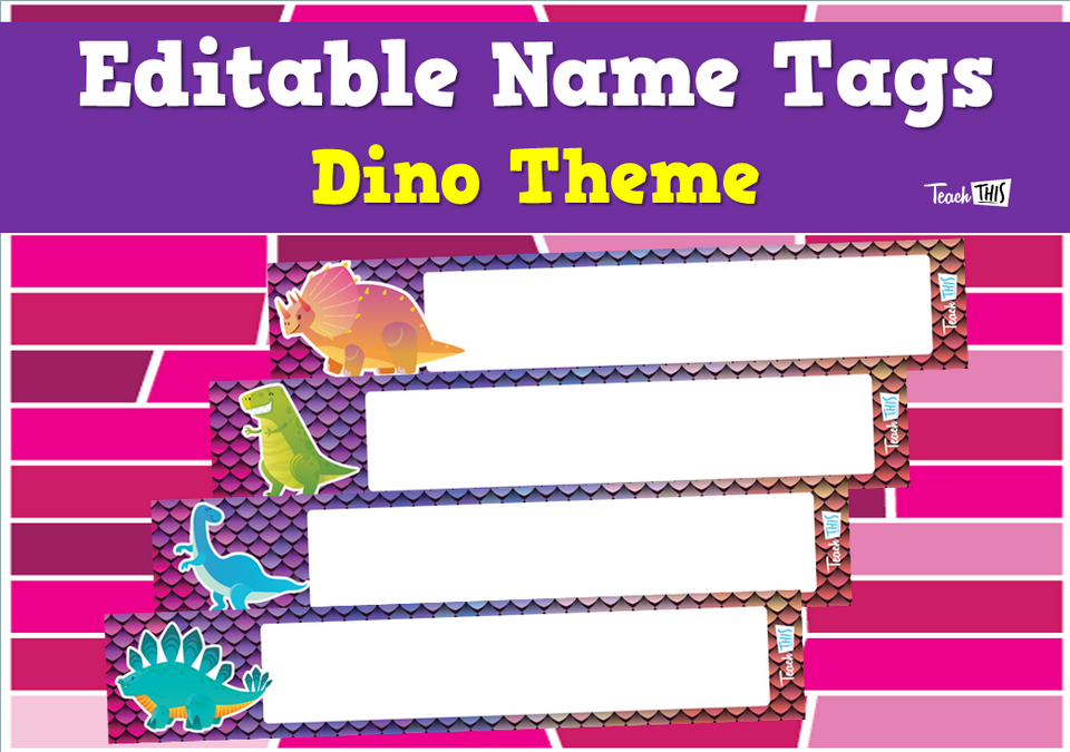 Editable Name Tags - Dinosaur Theme
