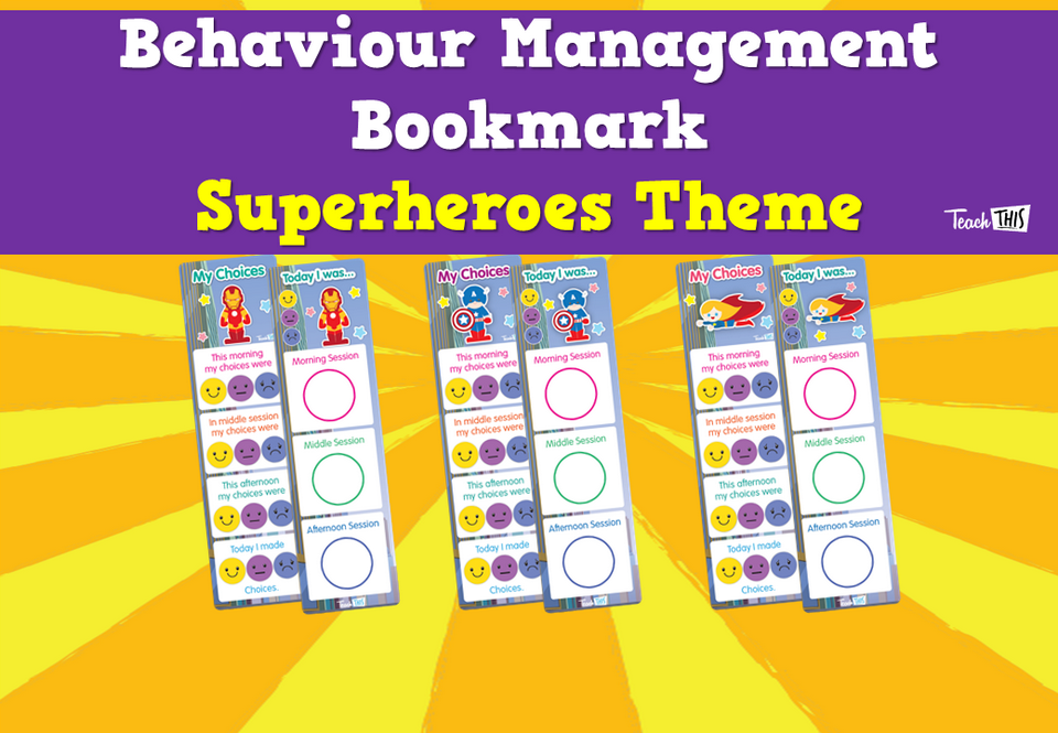 Behaviour Management Bookmark - Superheroes Theme