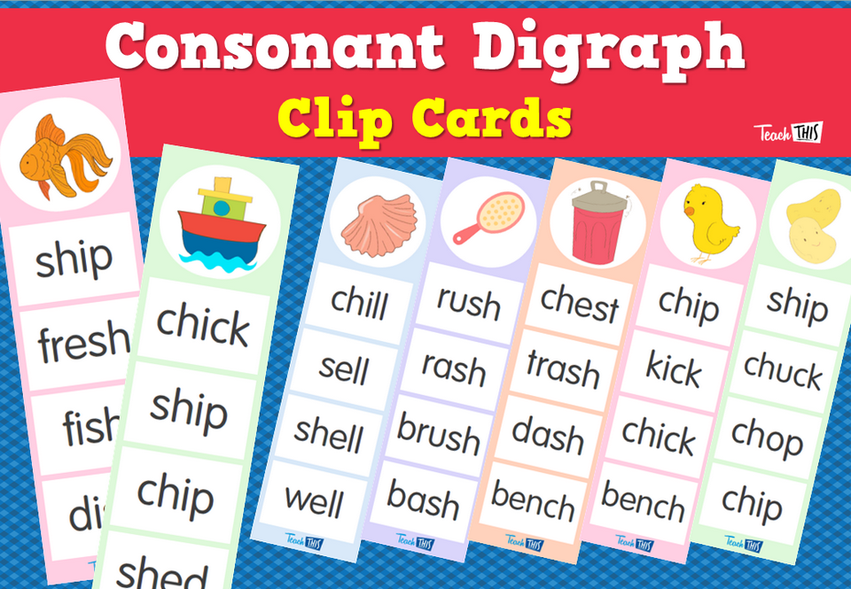 Consonant Digraph Clip Cards