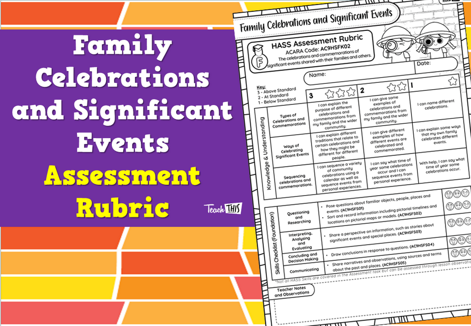 Family Celebrations and Significant Events - Assessment Rubric