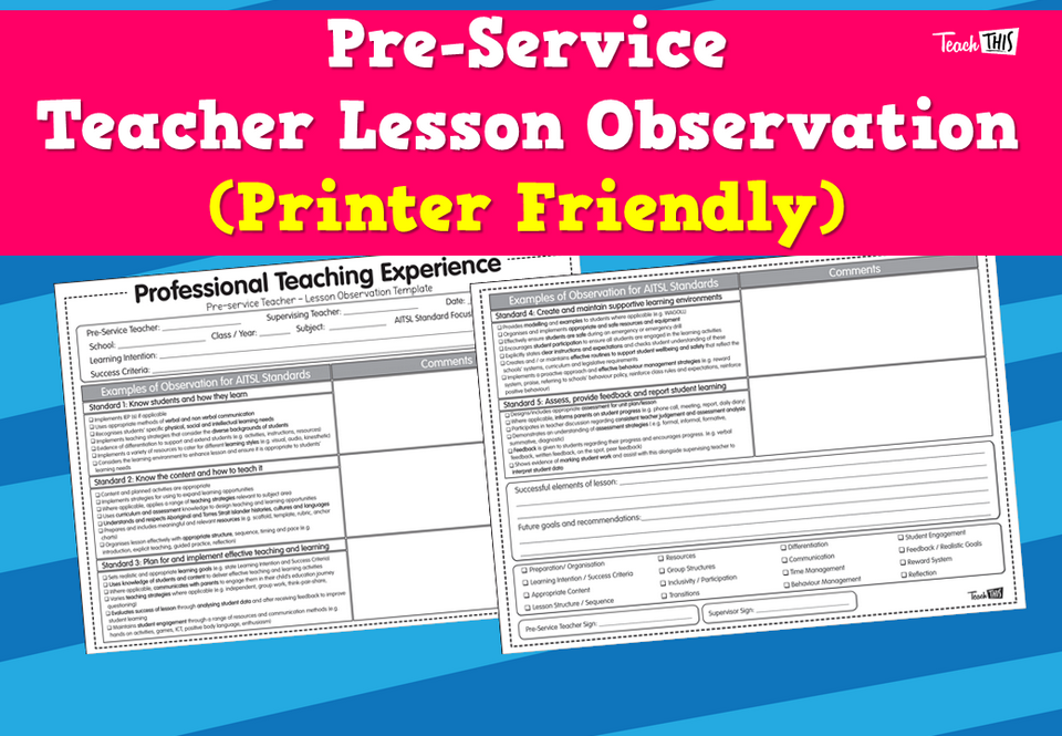 Pre-Service Teacher Lesson Observation (Printer Friendly)