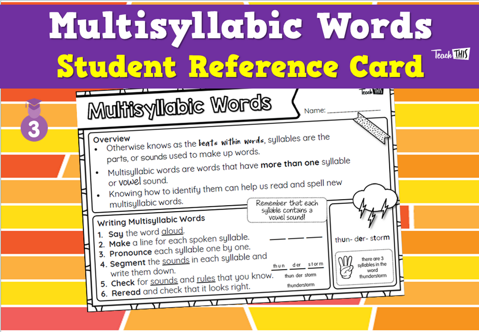 Multisyllabic Words - Student Reference Card