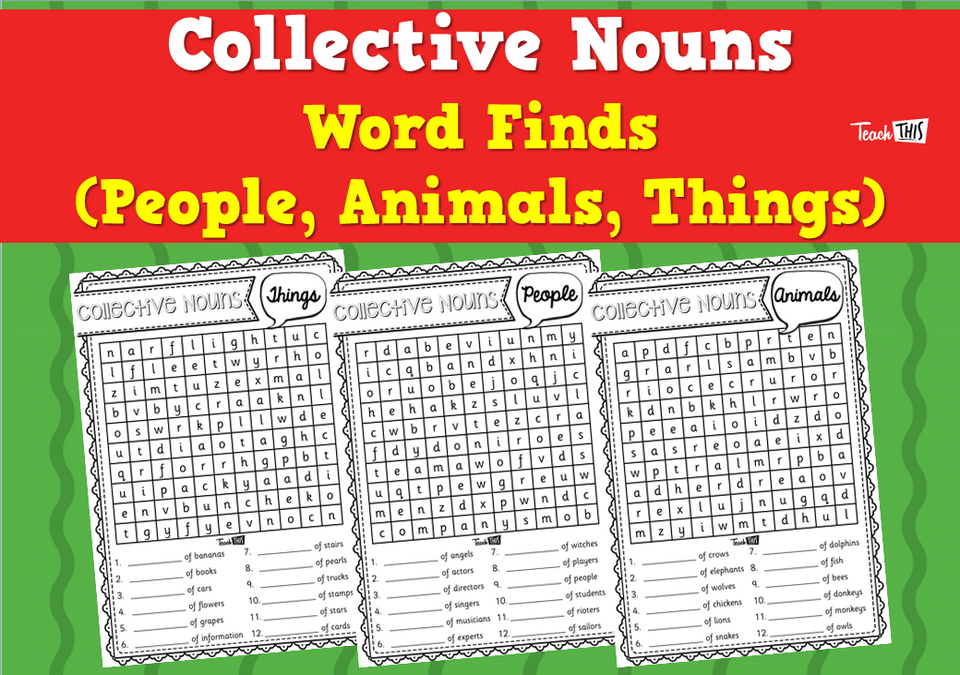 Collective Nouns – Word Finds (People, Animals, Things)