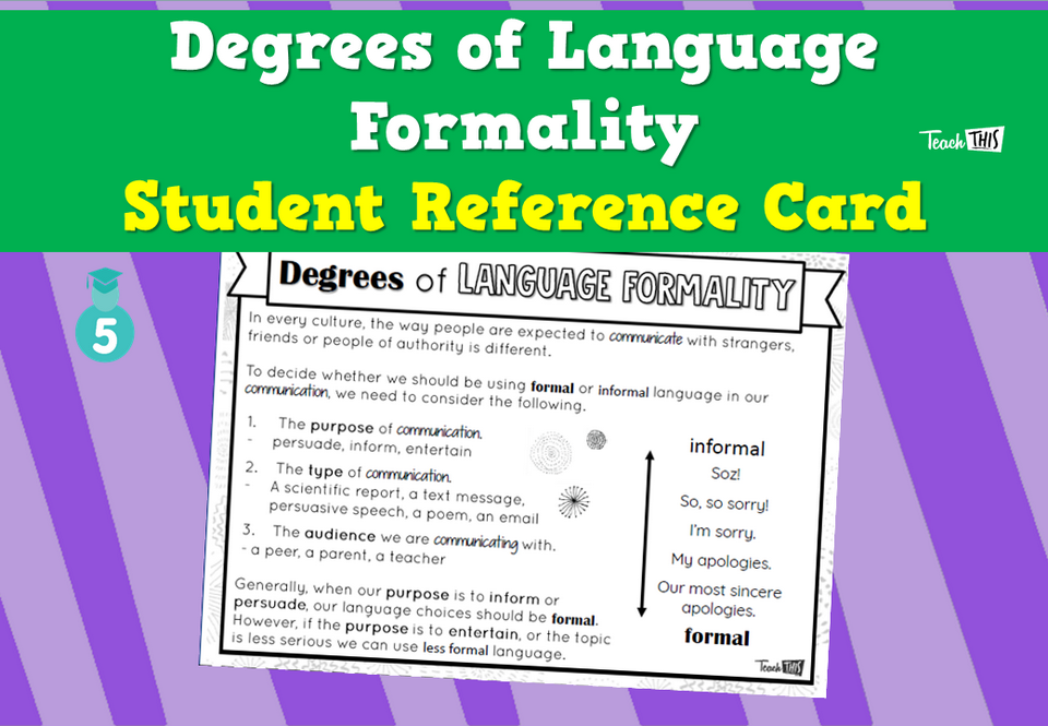 Degrees of Language Formality - Student Reference Card