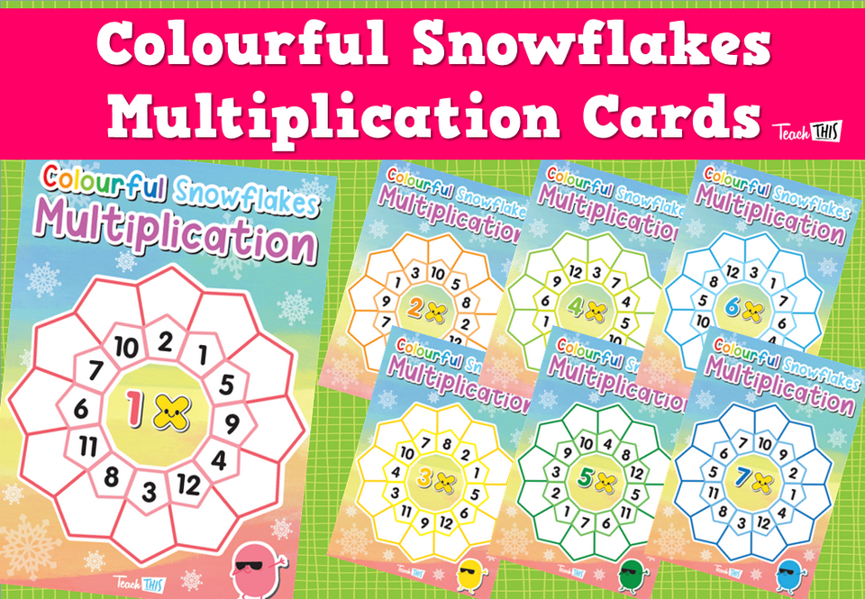 Colourful Snowfalkes Multiplication Cards