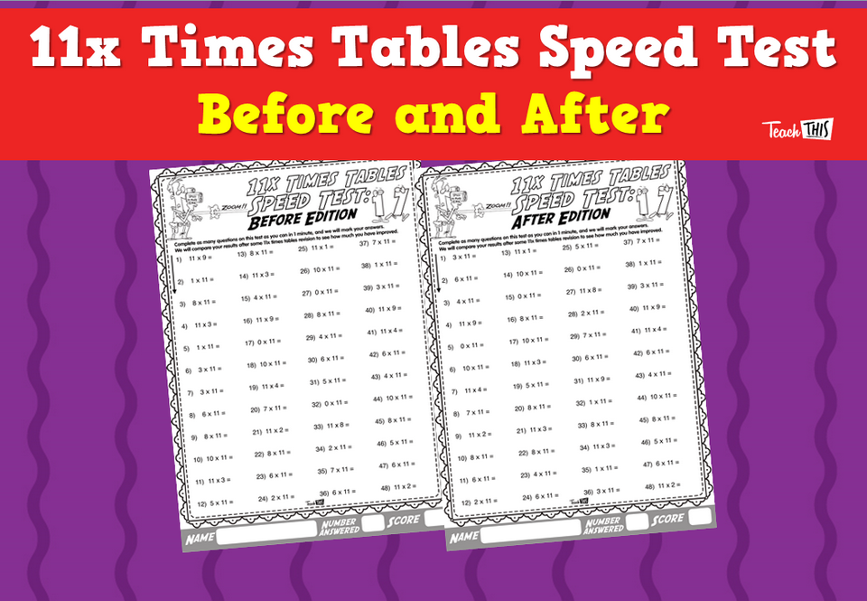11x Times Tables Speed Test- Before and After