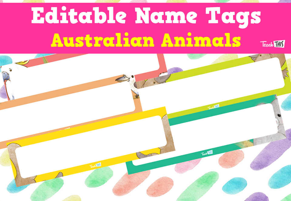 Editable Name Tags - Australian Animals