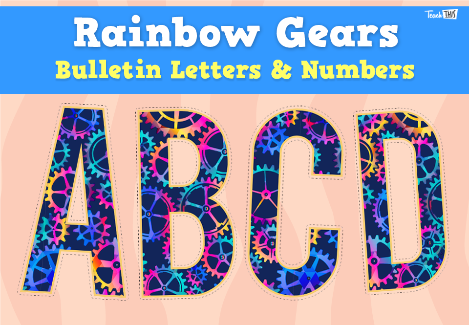 Rainbow Gears – Bulletin Letters & Numbers