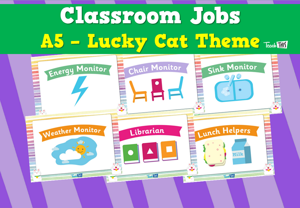 Classroom Jobs A5 - Lucky Cat Theme