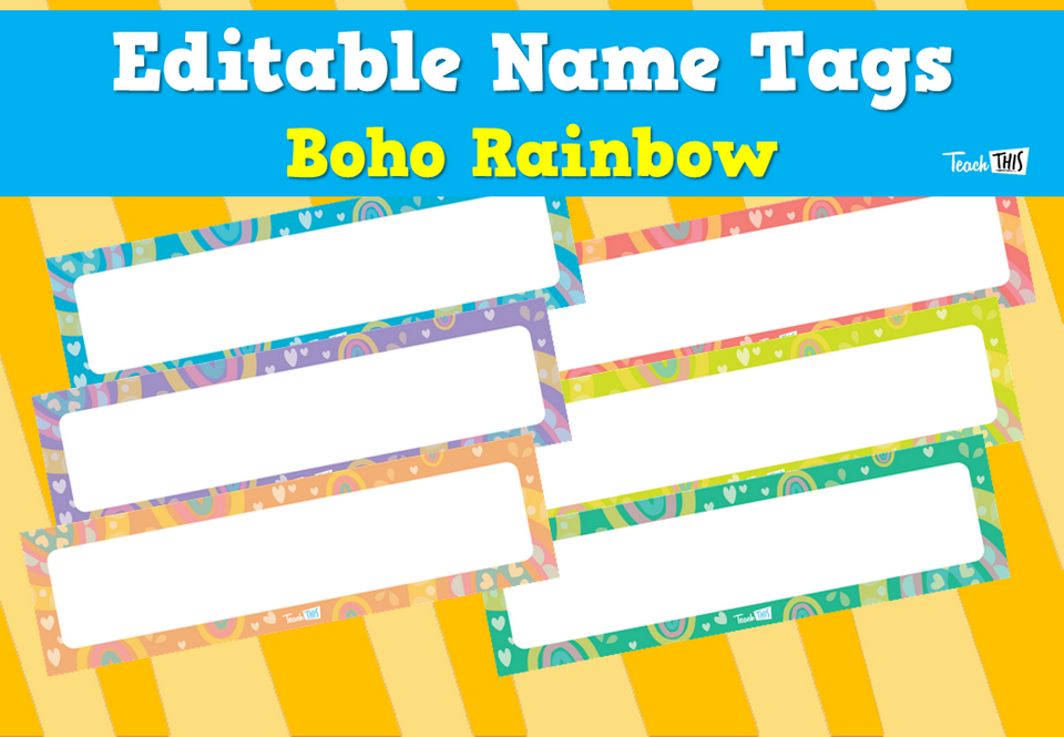 Editable Name Tags - Boho Rainbow