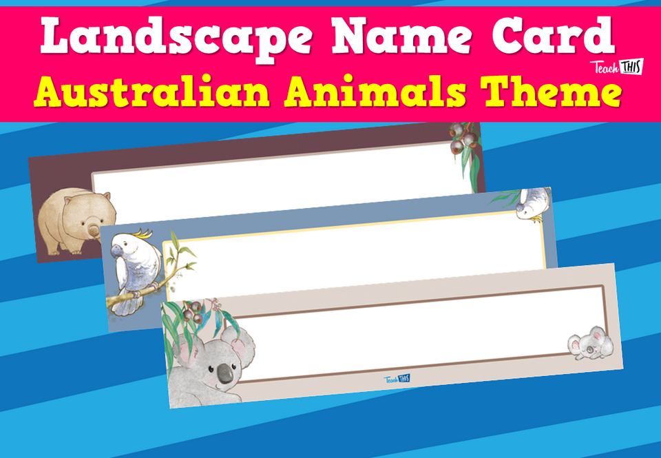 Landscape Name Card - Australian Animals Theme