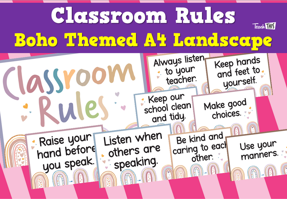Classroom Rules - Boho Themed A4 Landscape