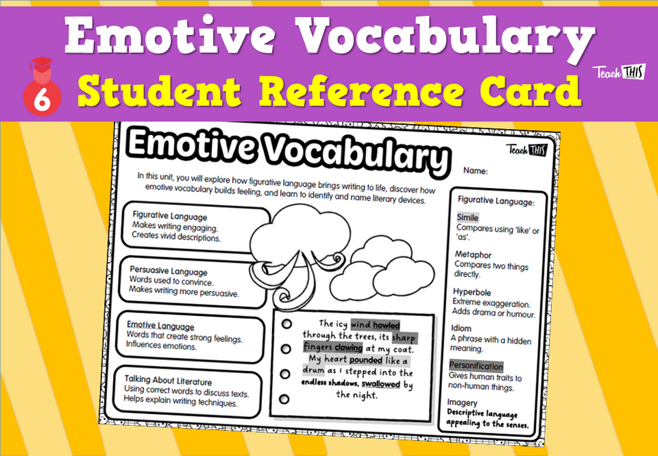 Emotive Vocabulary - Student Reference Card
