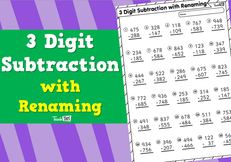 3 Digit Subtraction with Renaming