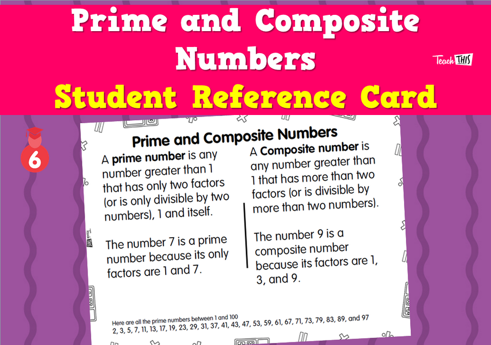 Prime and Composite Numbers - Student Reference Card