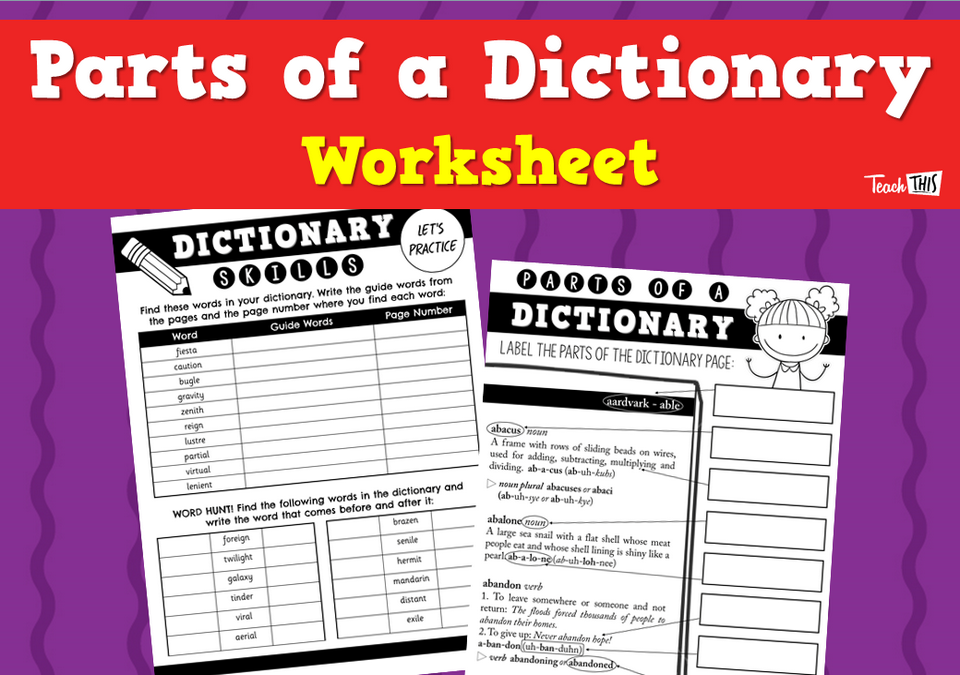 Parts of a Dictionary Worksheet