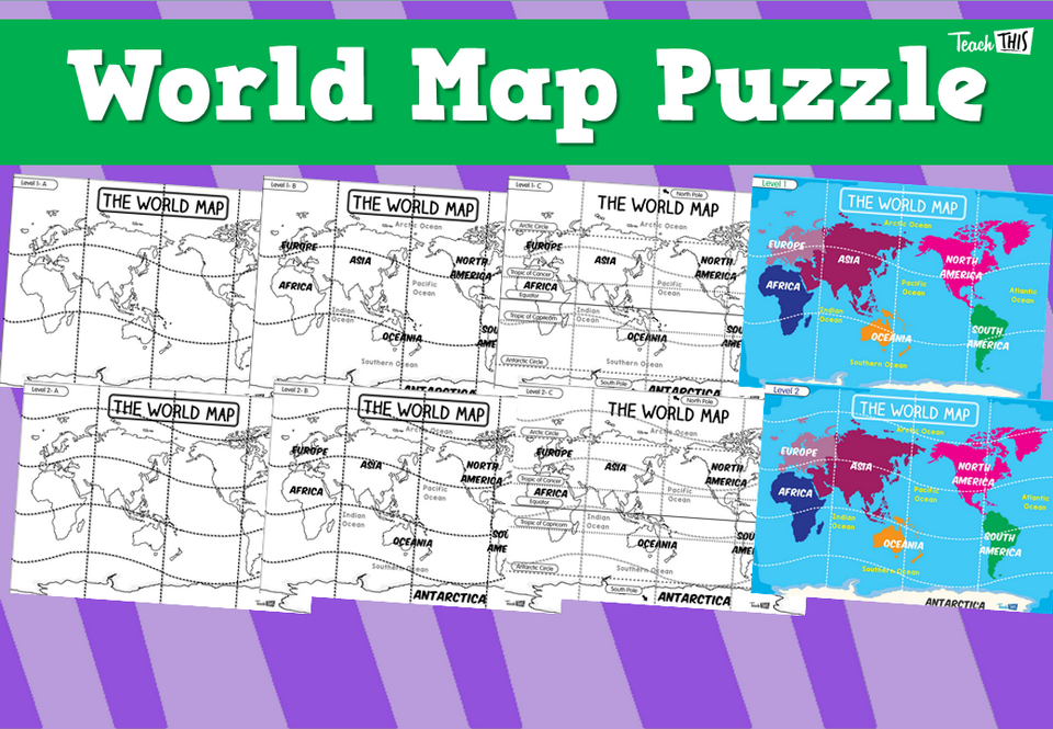 World Map Puzzle B&W