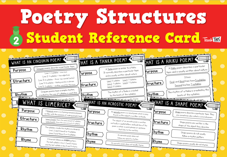 Poetry Structures - Student Reference Card