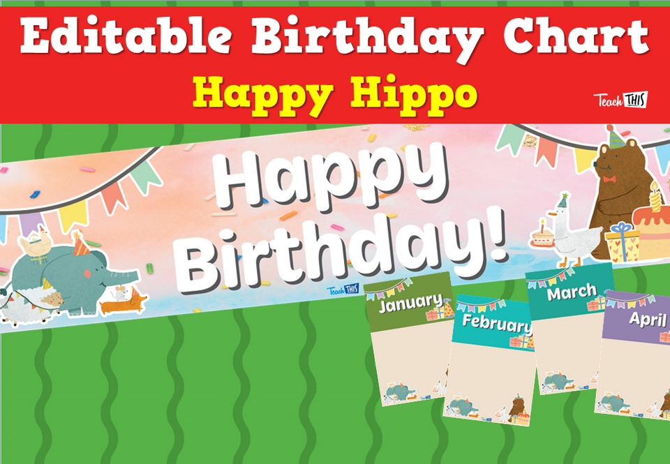 Editable Birthday Chart - Happy Hippo