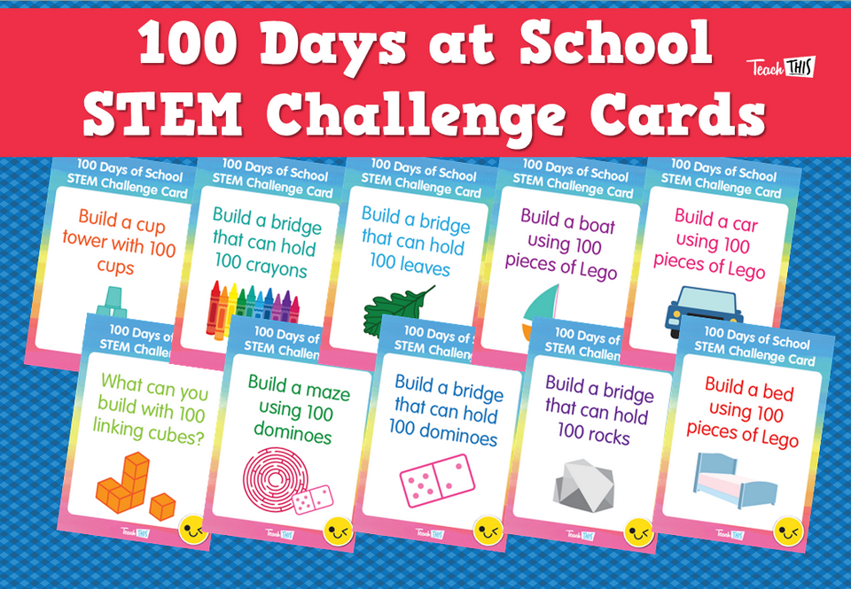 100 Days at School STEM Challenge Cards