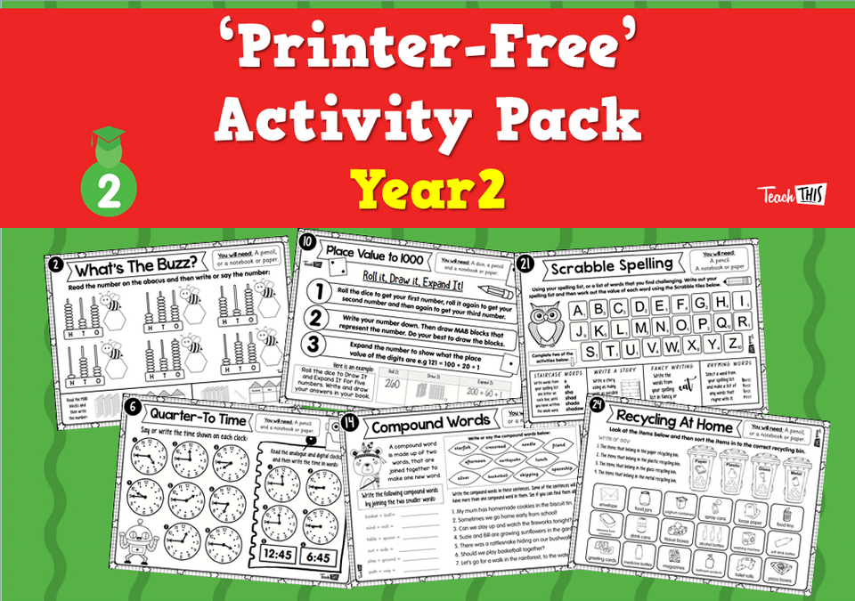 'Printer-Free' Activity Pack - Year 2