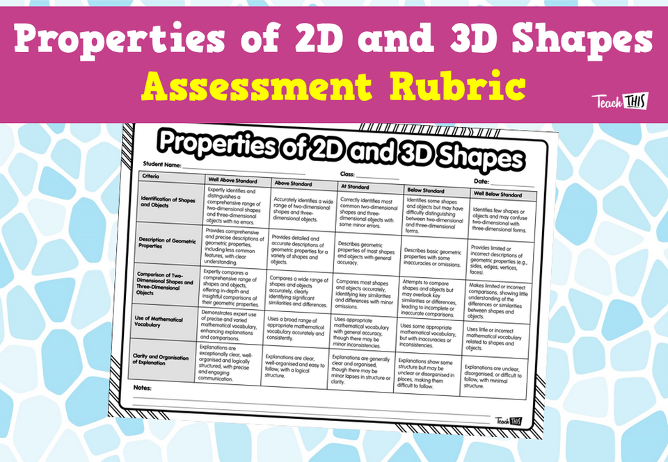 Properties of 2D and 3D Shapes Assessment Rubric