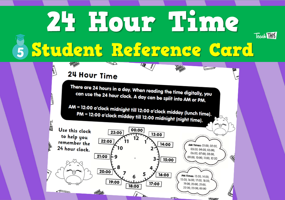 24 Hour Time - Student Reference Card