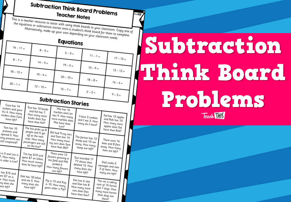 Subtraction Think Board Problems