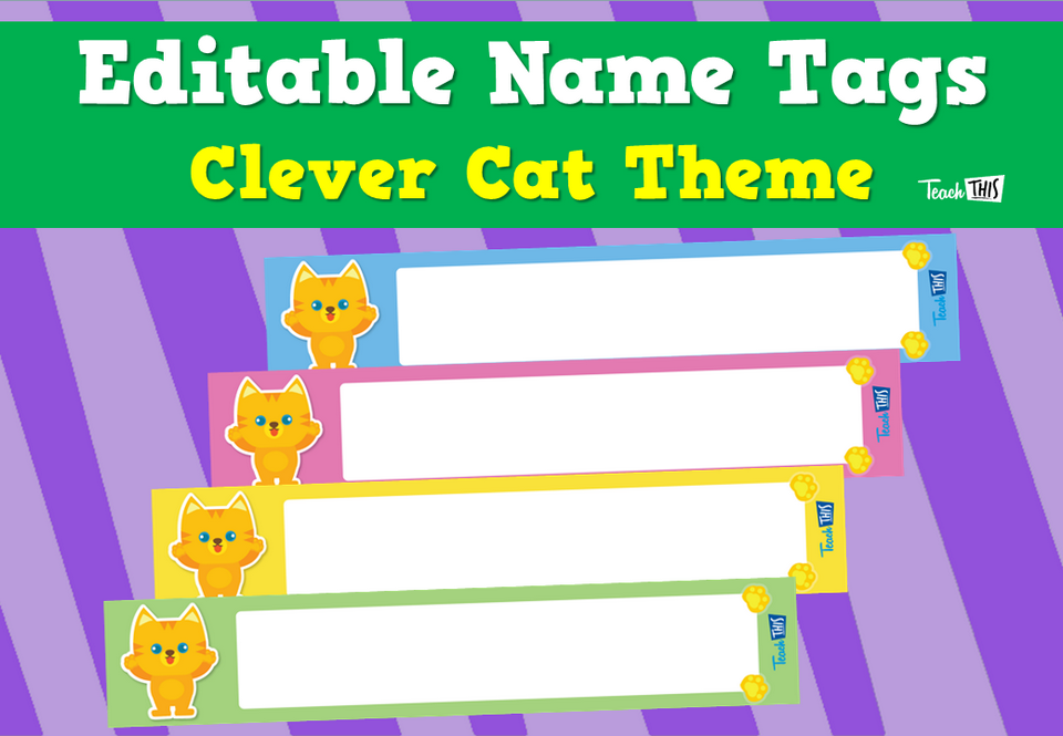 Editable Name Tags - Clever Cat Theme