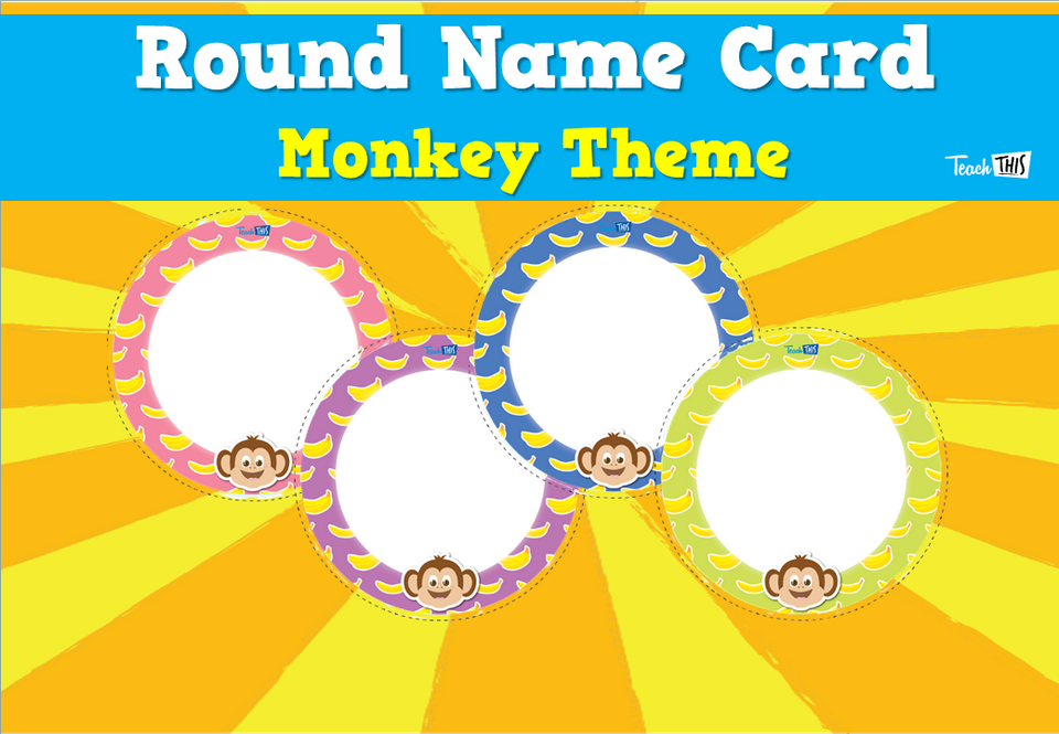 Round Name Card - Monkey Theme