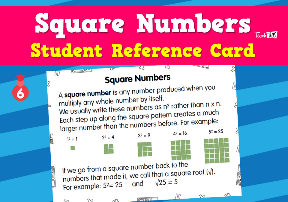 Square Numbers - Student Reference Card