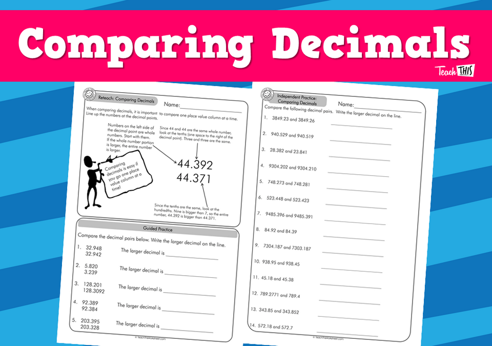 Comparing Decimals (answers incl) 4pg