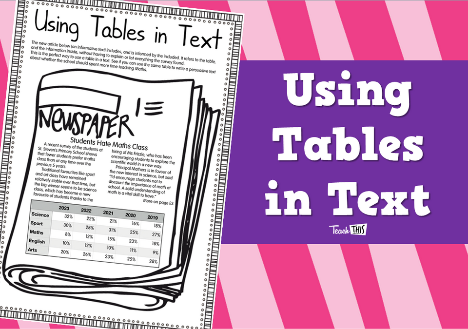 Using Tables in Text