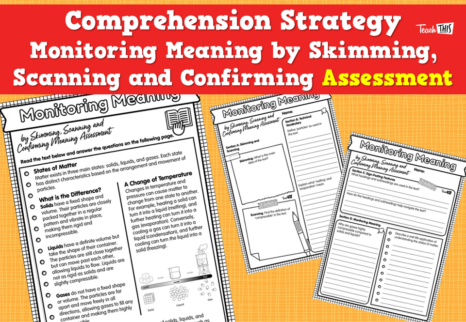 Comprehension Strategy - Monitoring Meaning by Skimming, Scanning and Confirming Assessment