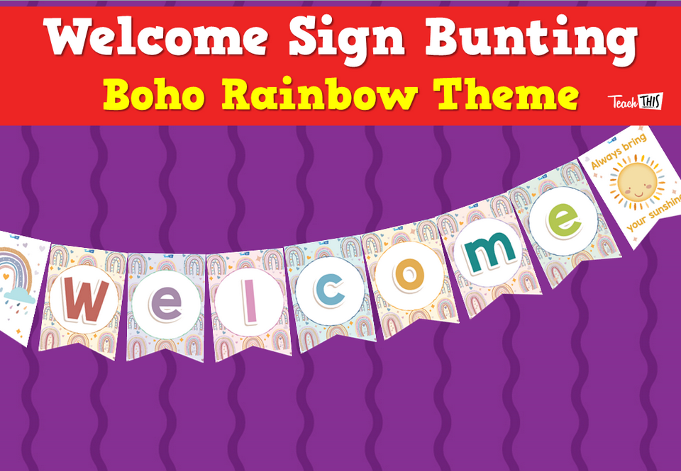 Welcome Sign Bunting - Boho Rainbow Theme