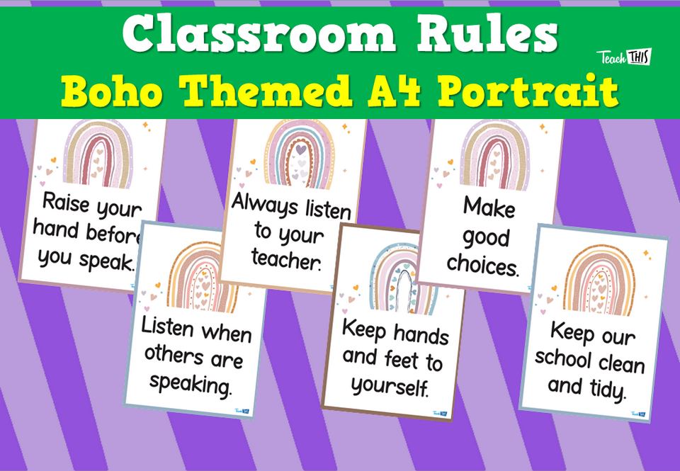 Classroom Rules - Boho Themed A4 Portrait