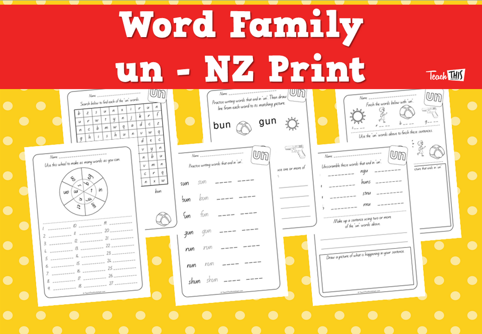 Word Family - un - NZ Print
