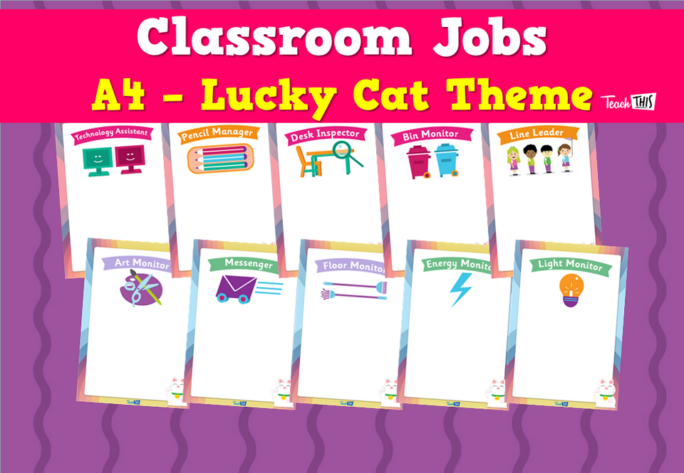 Classroom Jobs A4 - Lucky Cat Theme