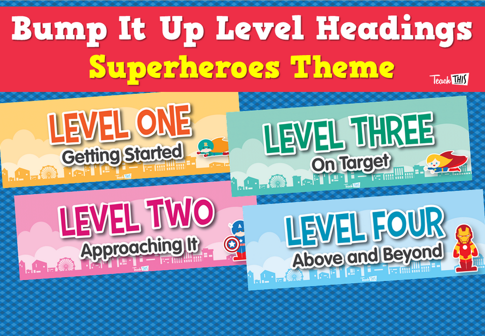 Bump It Up Level Headings - Superheroes Theme
