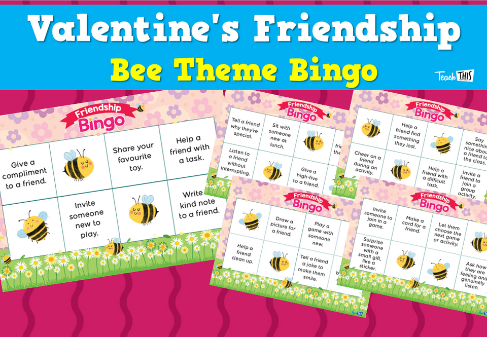 Valentine's Friendship Bee Theme Bingo