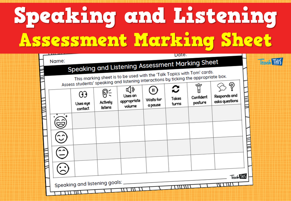 Speaking and Listening Marking Sheet
